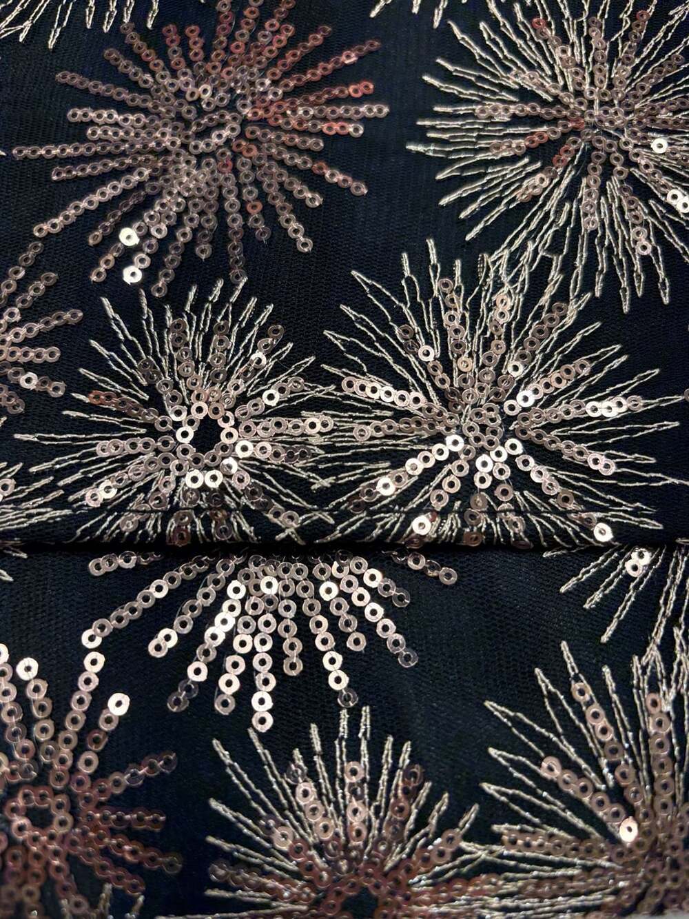 Jessica McClintock Black and Rose Gold Sequin Starburst Evening Clutch Bag